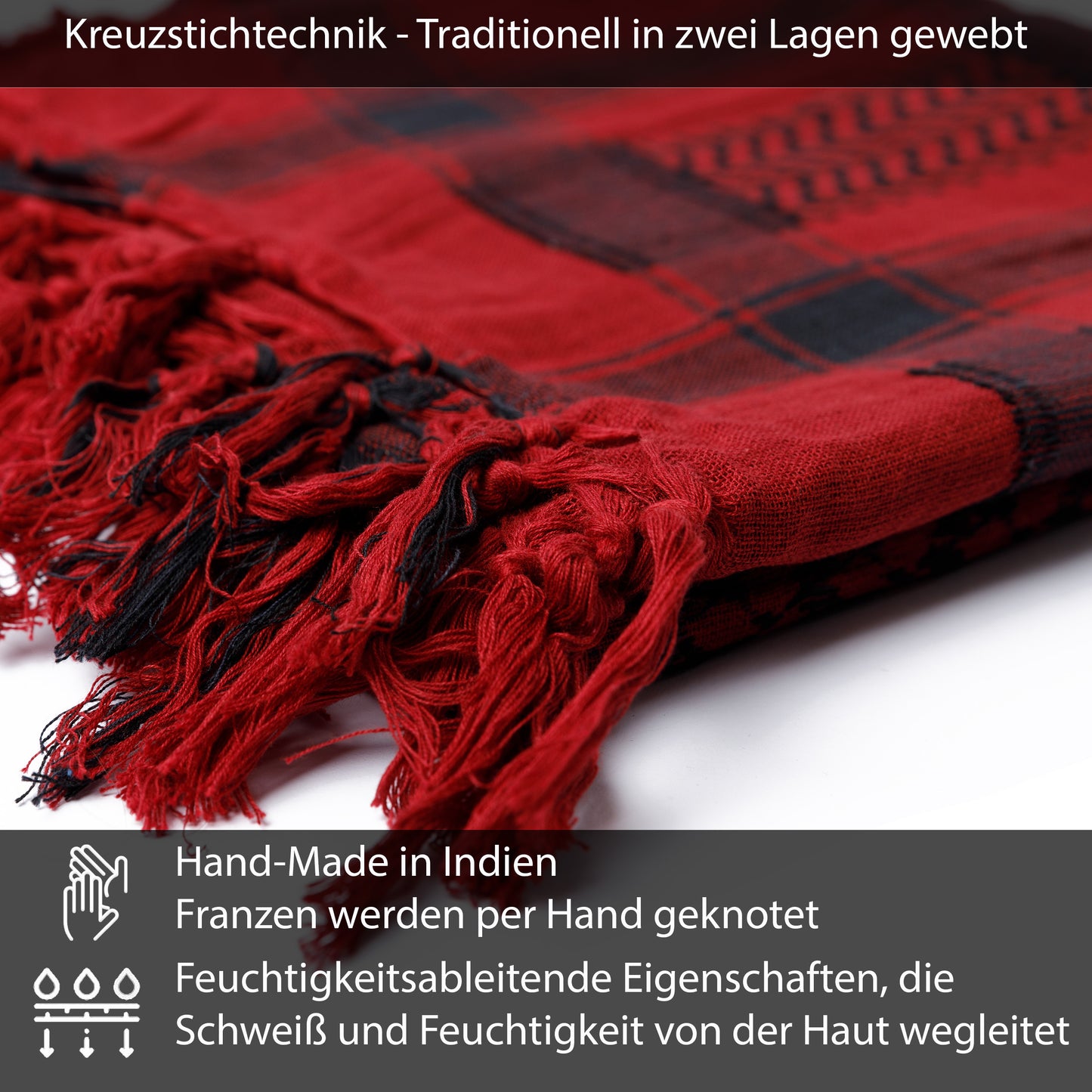 Palästinensertuch Shemagh Kufiya in Bordeaux Rot Schwarz