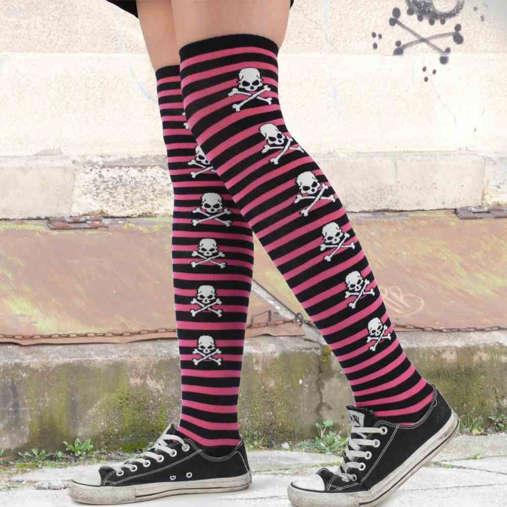 Striped Skull Overknees