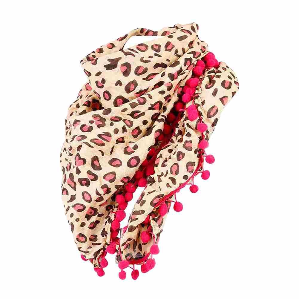 Pinkes Leoprint Halstuch mit Pinken Bommeln