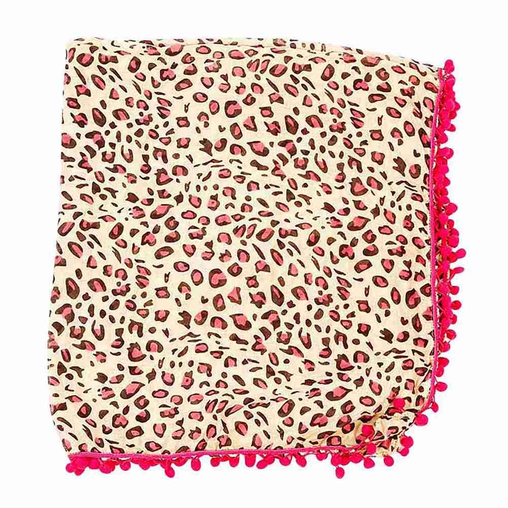 Pinkes Leoprint Halstuch mit Pinken Bommeln