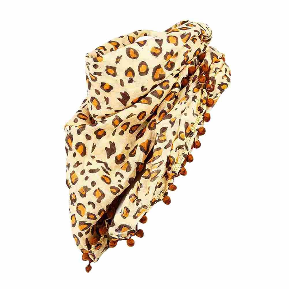 Baumwolltuch Leopard Look mit Braunen Runden Bommeln
