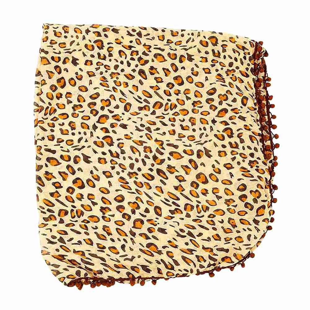 Baumwolltuch Leopard Look mit Braunen Runden Bommeln