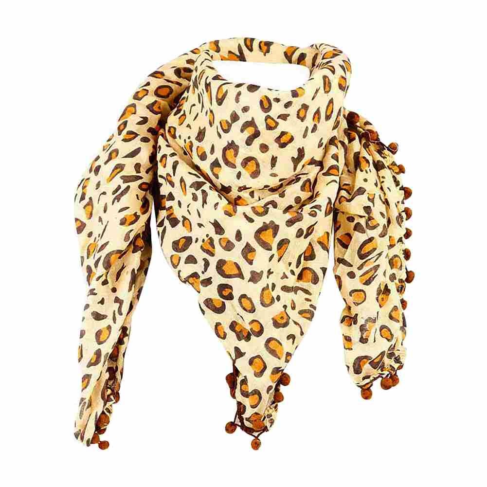Baumwolltuch Leopard Look mit Braunen Runden Bommeln