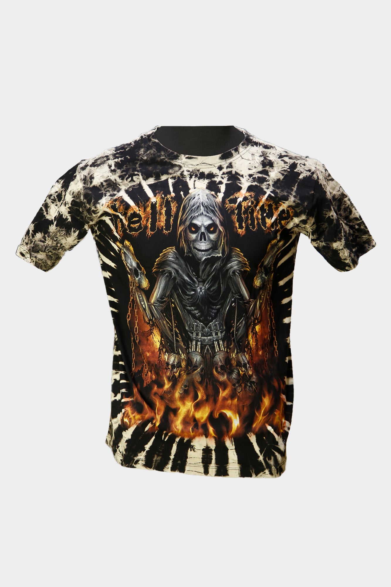 Wild Clothing Feuer Totenkopf-Reaper Biker Inferno Tie-Dye T-Shirt