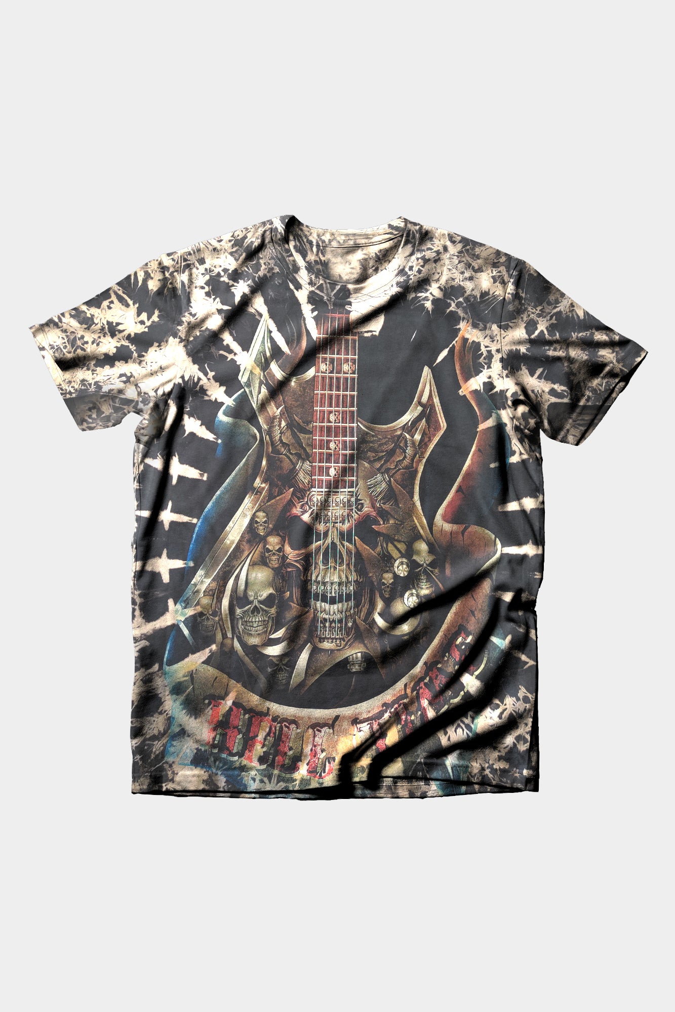 Wild Clothing Tie-Dye mit Totenkopf in Gitarre Rock Metall T-Shirt