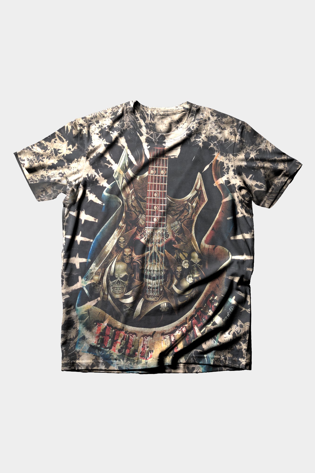 Wild Clothing Tie-Dye mit Totenkopf in Gitarre Rock Metall T-Shirt