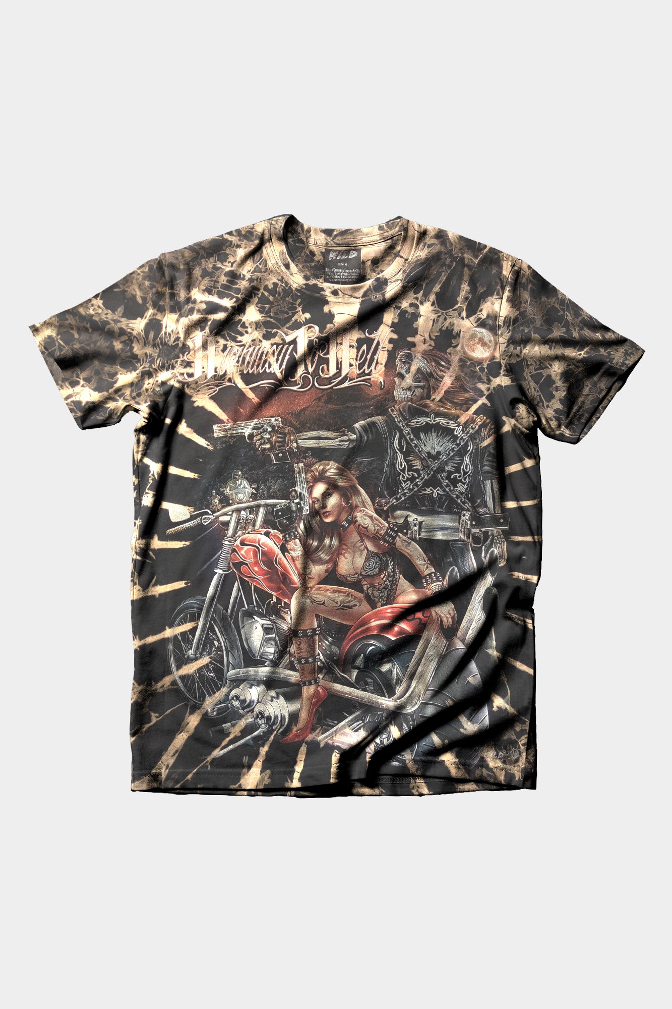 Wild Clothing Gangster-Totenkopf & Sexy Lady Bike Ride Tie-Dye T-Shirt