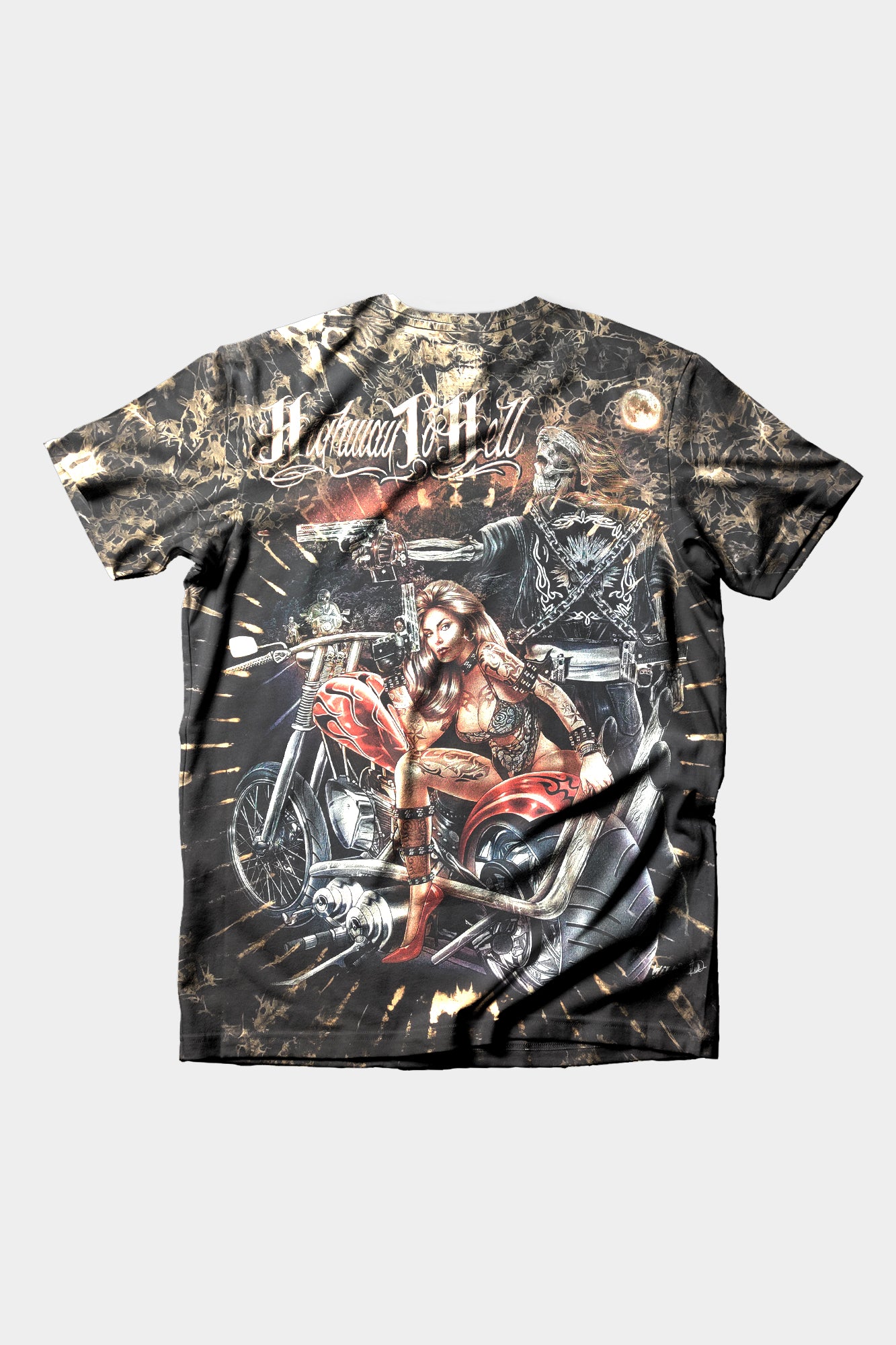 Wild Clothing Gangster-Totenkopf & Sexy Lady Bike Ride Tie-Dye T-Shirt