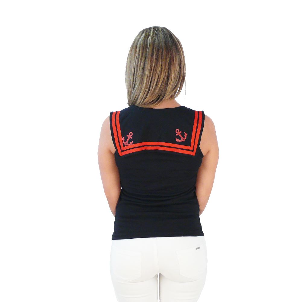 Rockabilly Seemanns Girly Top mit Schleife in Schwarz Rot