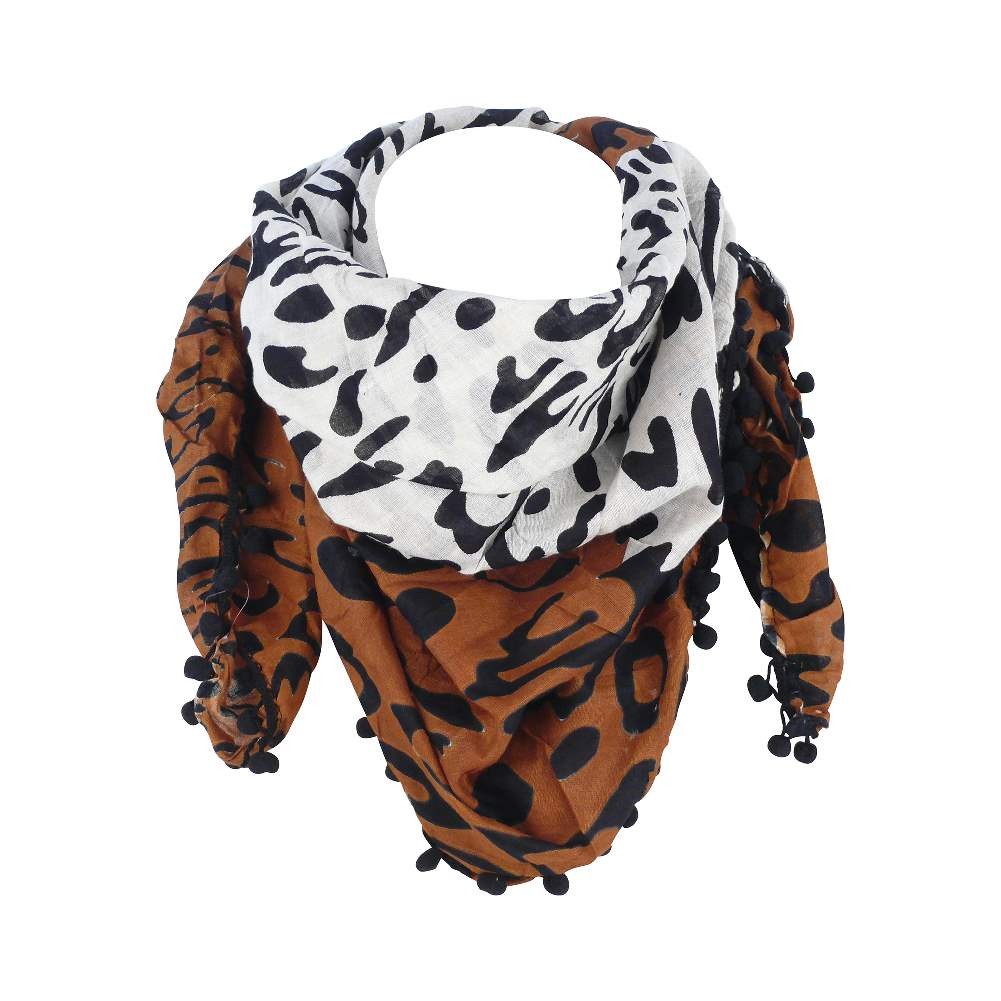 Baumwolltuch im Klassik Leopard Braun mit Schwarzen Bommeln