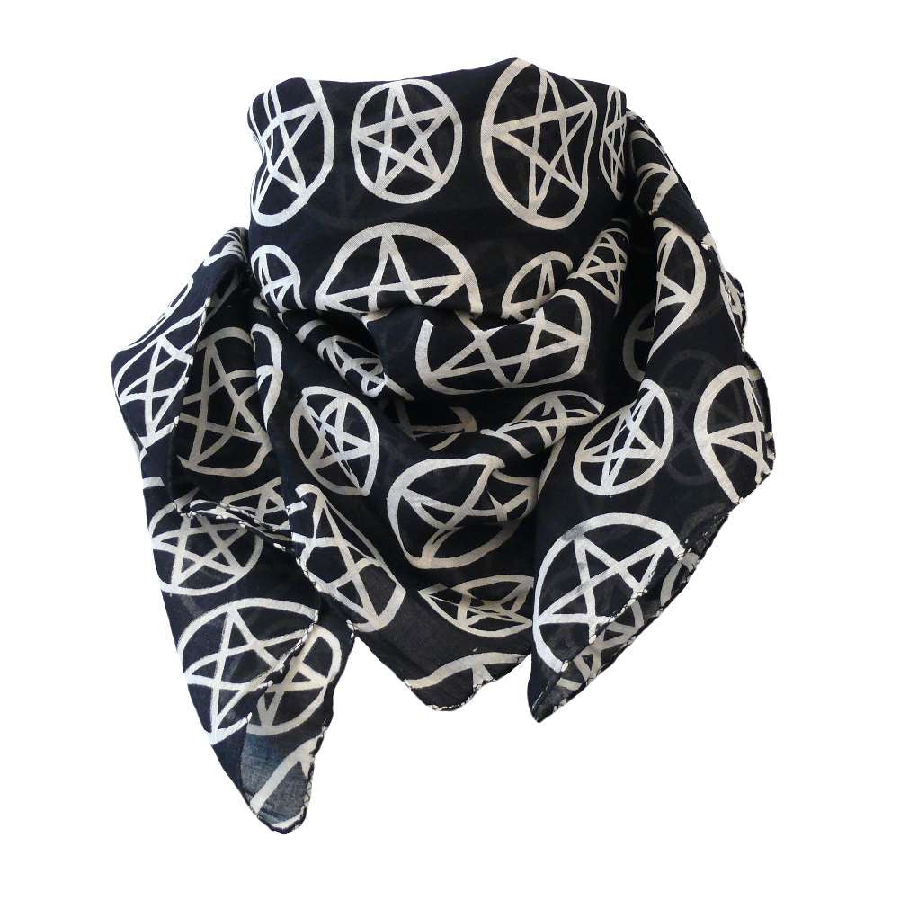 Baumwolltuch mit Ocult Pentagramm Muster in Schwarz Weiß