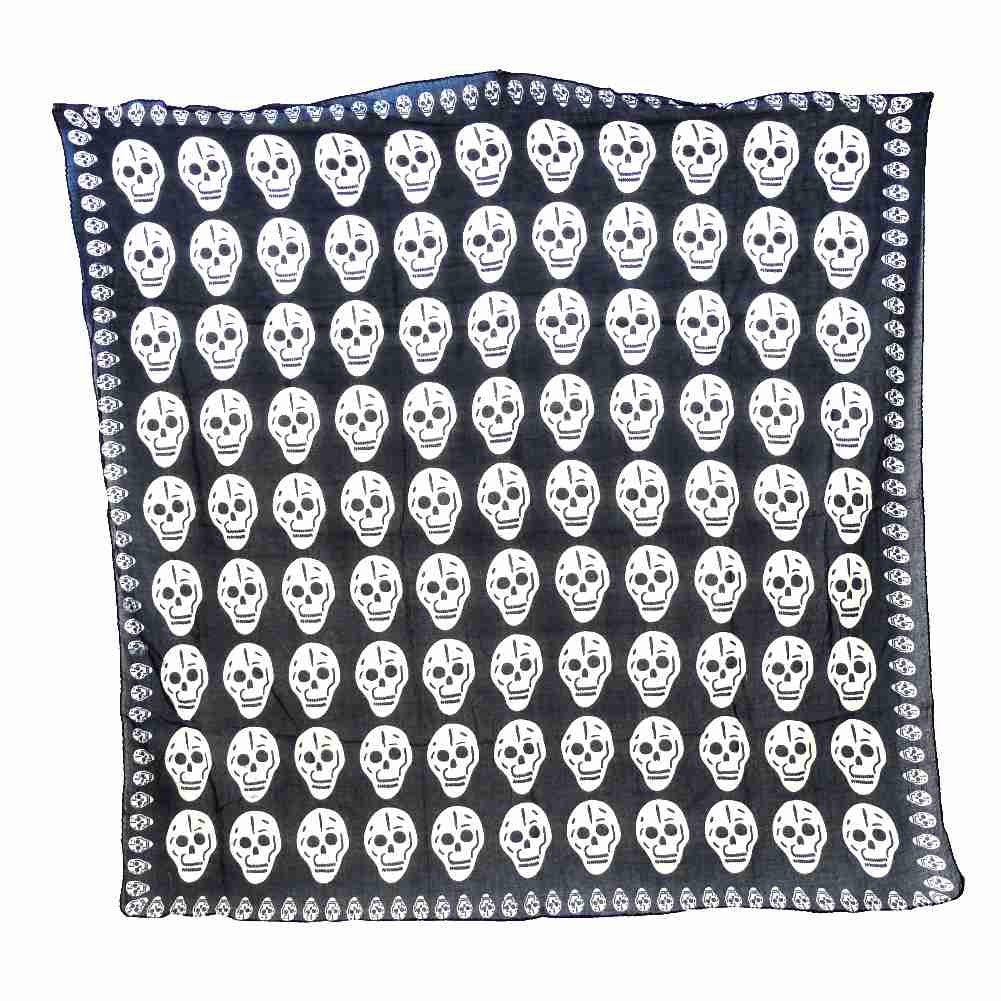 Baumwolltuch mit La Santa Muerte Skull Muster in Schwarz Weiß