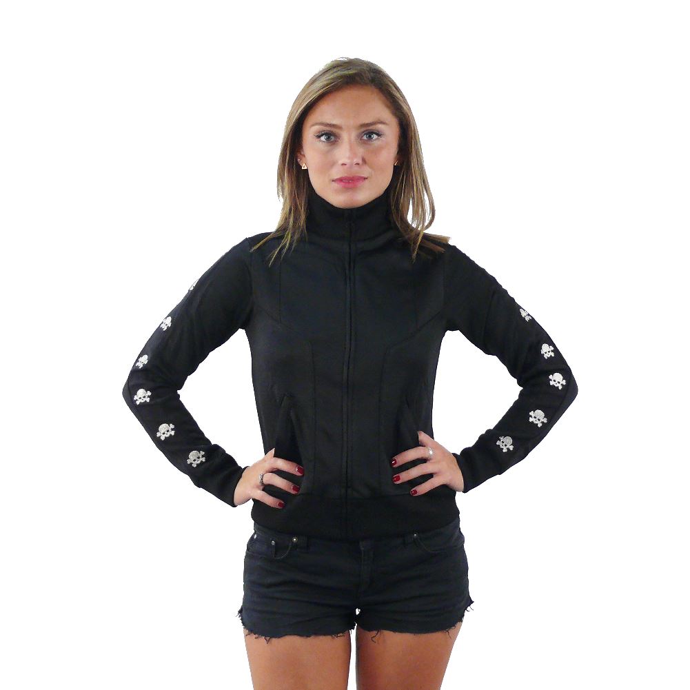Schwarze Trainingsjacke mit Totenköpfen am Ärmel