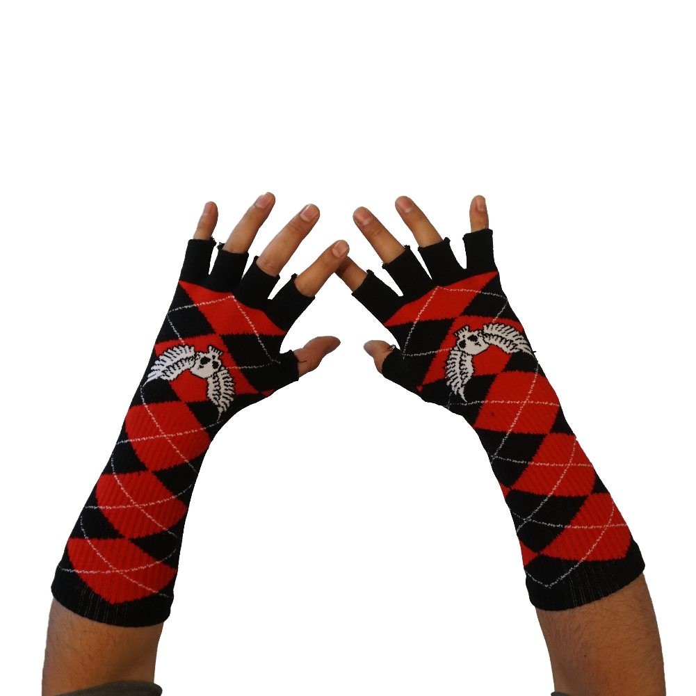 Rauten Muster Handschuhe ohne Finger mit Skull Design