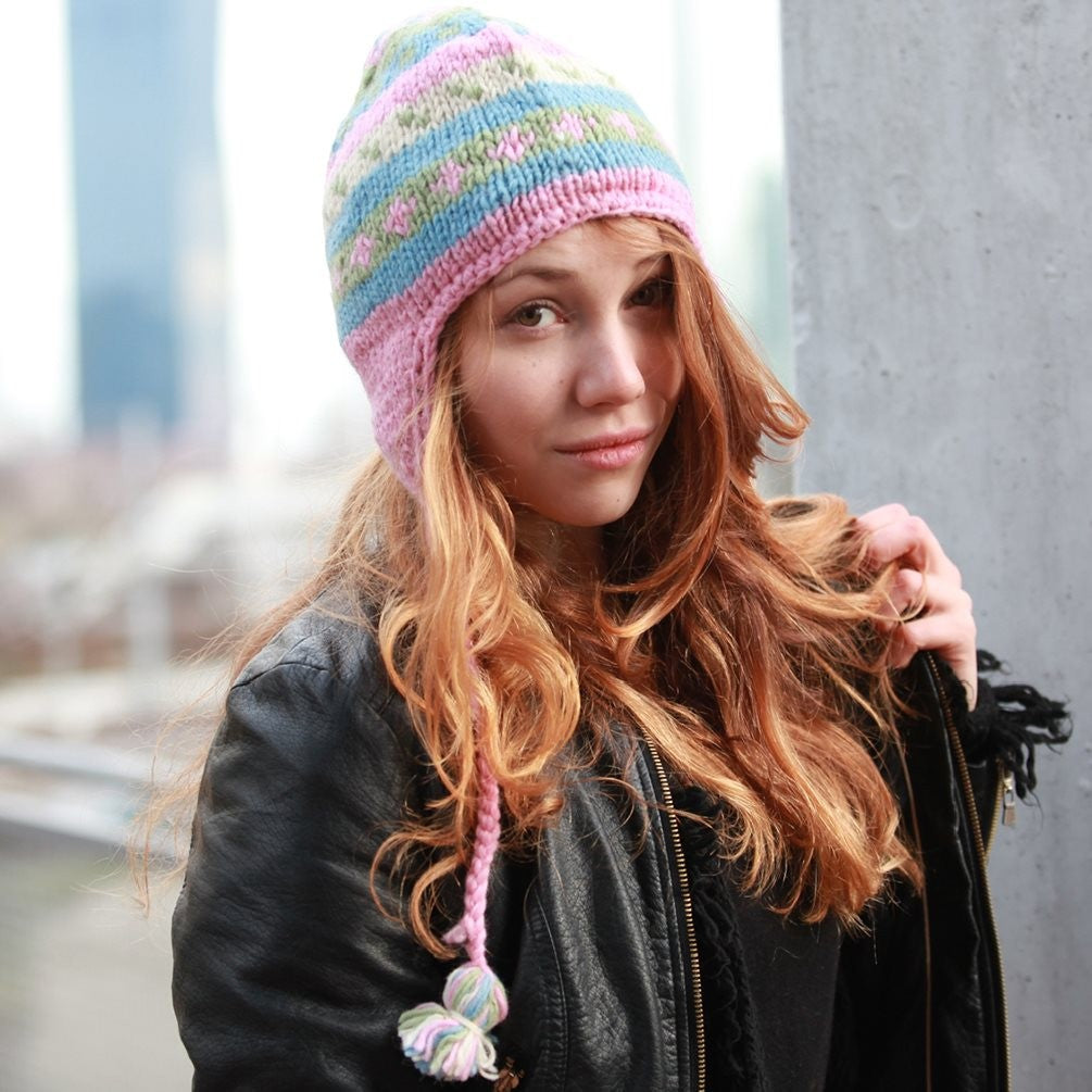 Nepal Winter Strickmütze mit Bommel Fair Trade one size