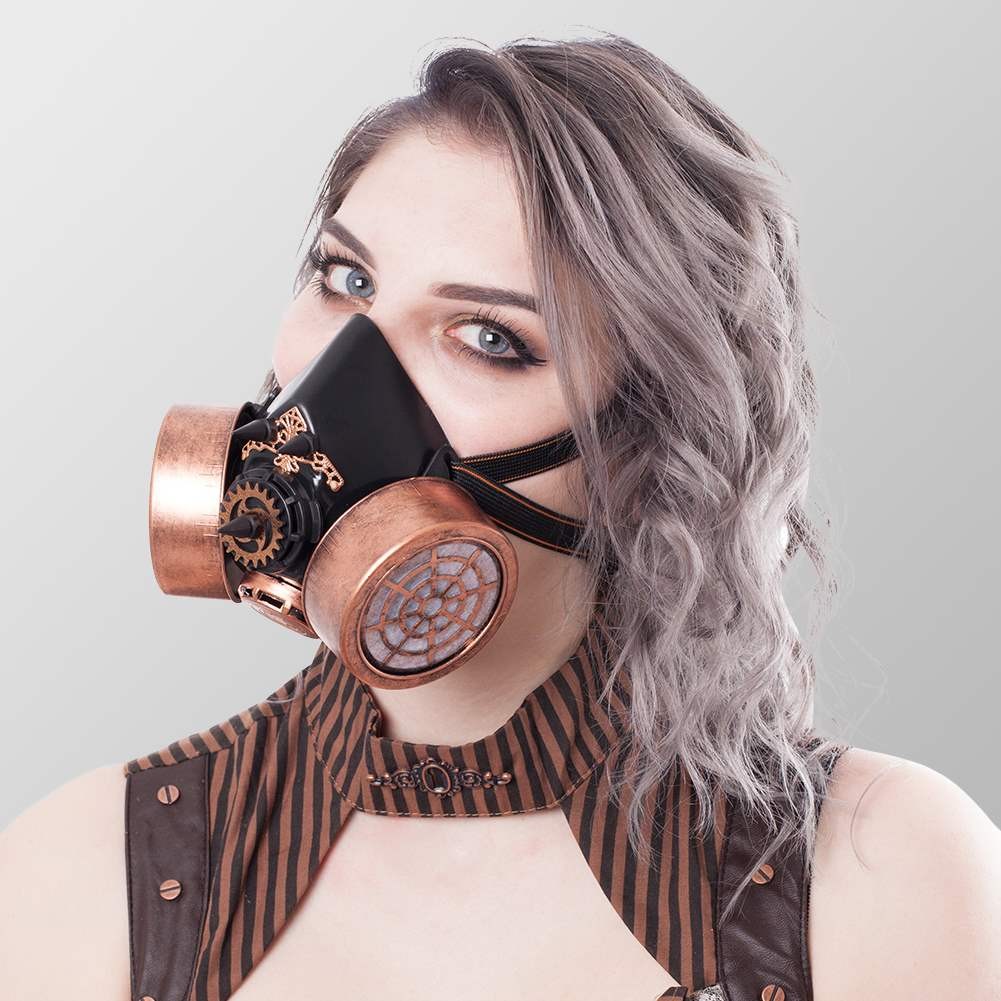 Steampunk Gasmaske mit Spikes und Zahnrädern Gasmaske Schwarz