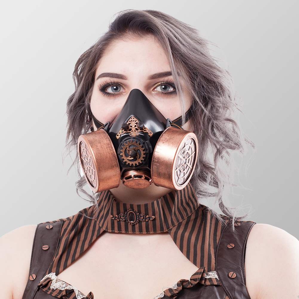 Steampunk Gasmaske mit Spikes und Zahnrädern Gasmaske Schwarz