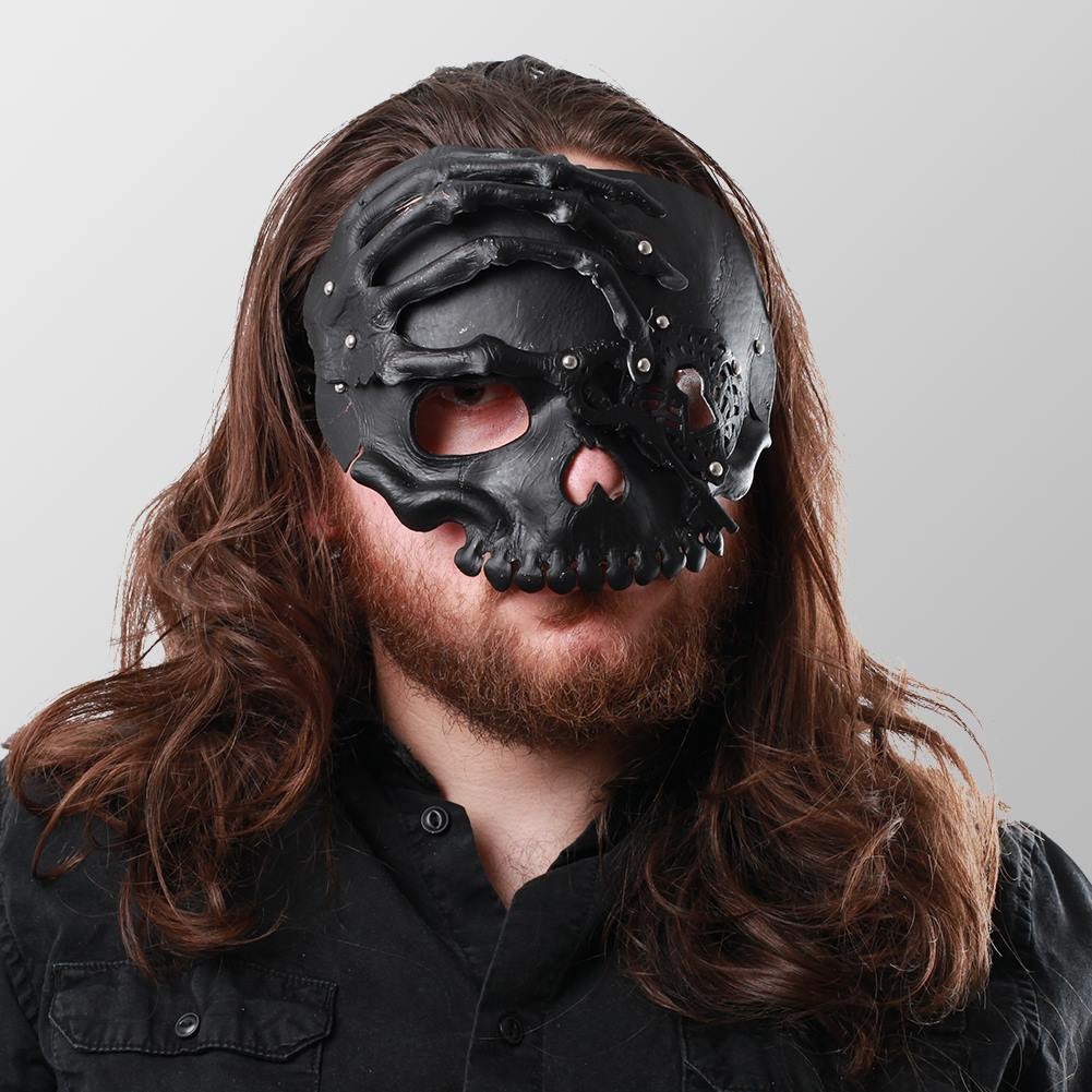 Halbschädel Maske mit der Hand - Schwarz