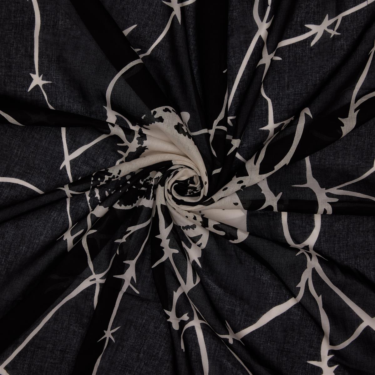 Baumwolltuch mit Stacheldraht Totenkopf Muster in Schwarz Weiß