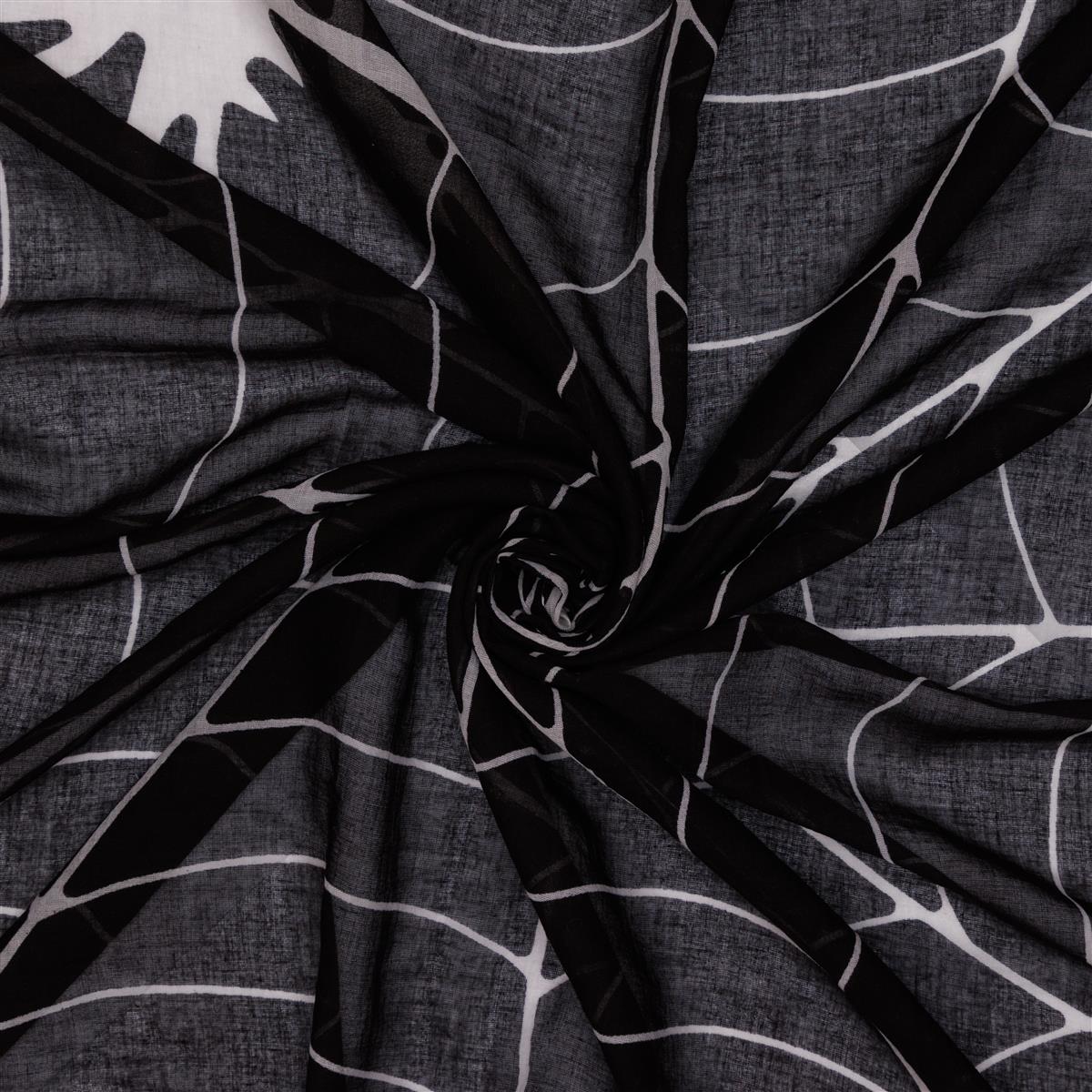 Baumwolltuch mit Spinnennetz Muster in Schwarz Weiß