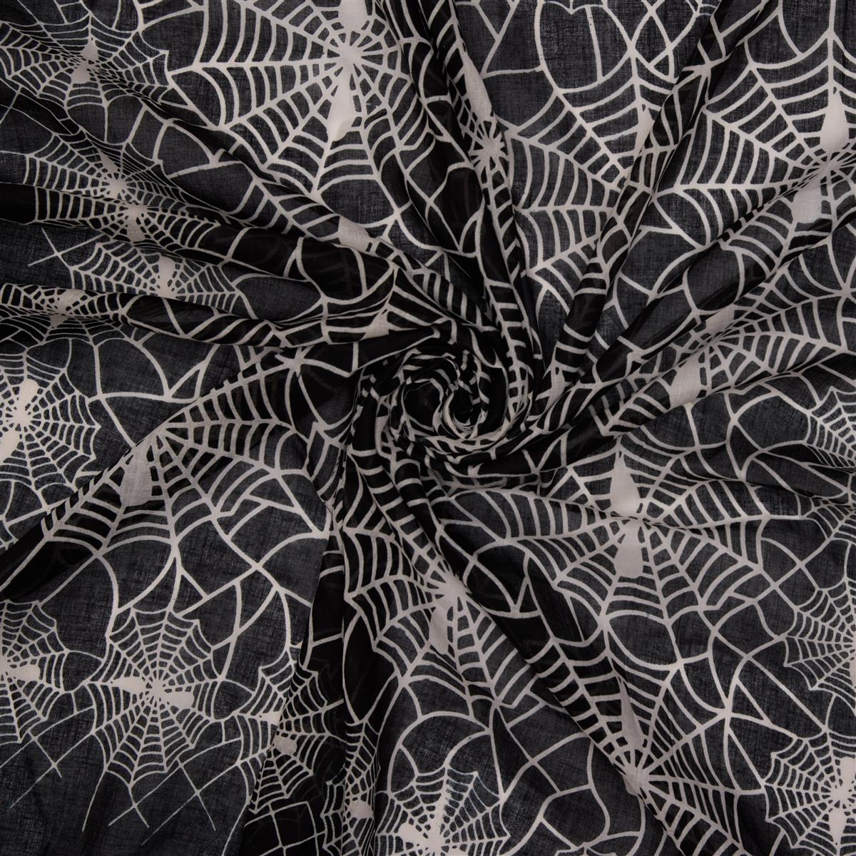 Baumwolltuch mit Ocult Spinnenweben Muster in Schwarz Weiß