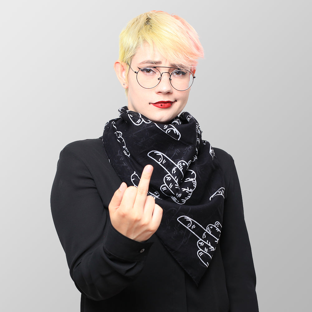 Baumwolltuch mit Fuck Off Muster in Schwarz Weiß