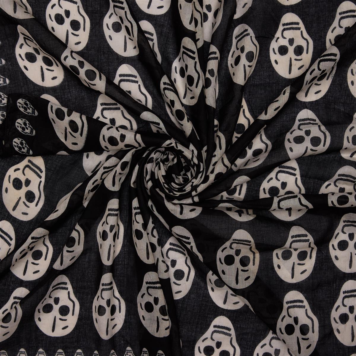 Baumwolltuch mit La Santa Muerte Skull Muster in Schwarz Weiß