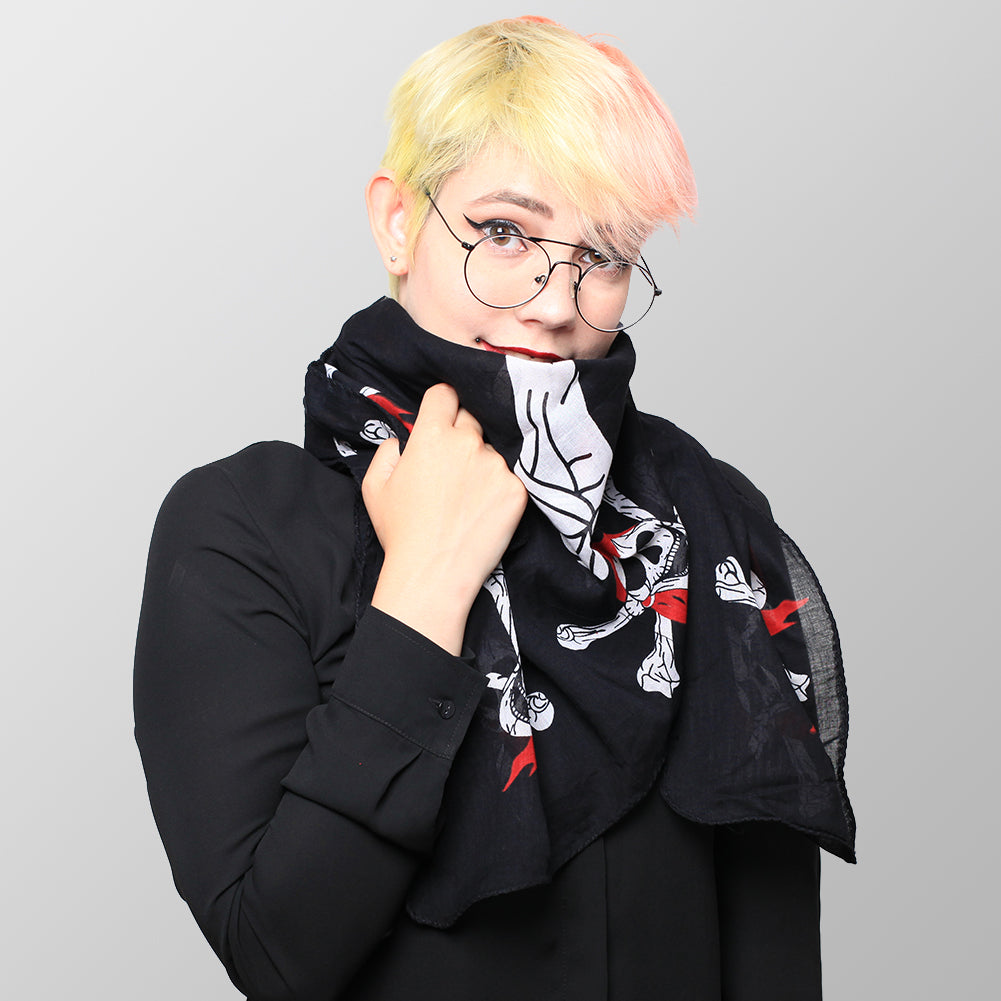 Baumwolltuch mit Piraten Muster in Schwarz Weiß