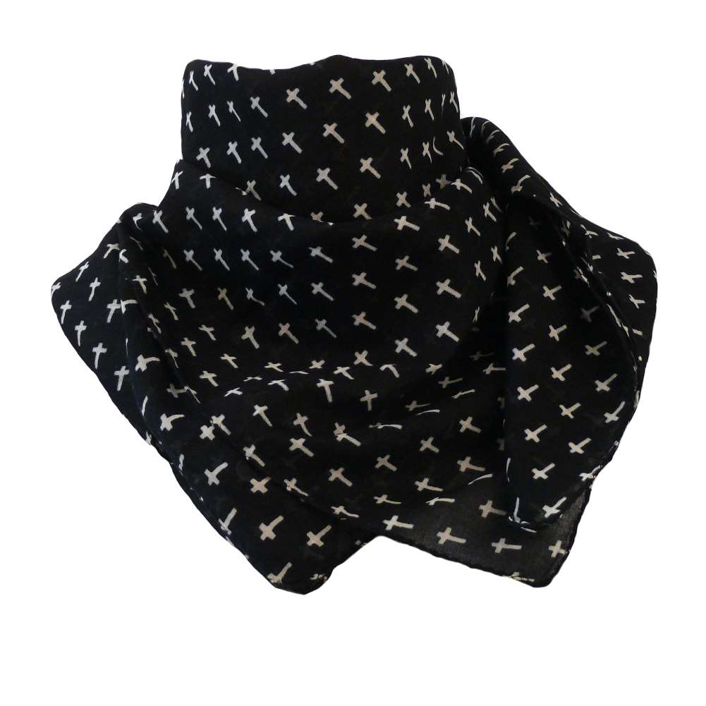 Baumwolltuch mit Gothic Kreuz Muster in Schwarz Weiß