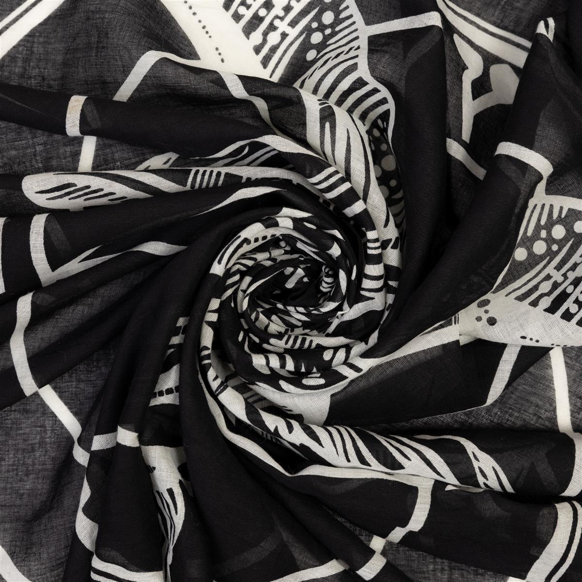 Baumwolltuch mit Baphomet Pentagram Ocult Muster in Schwarz Weiß