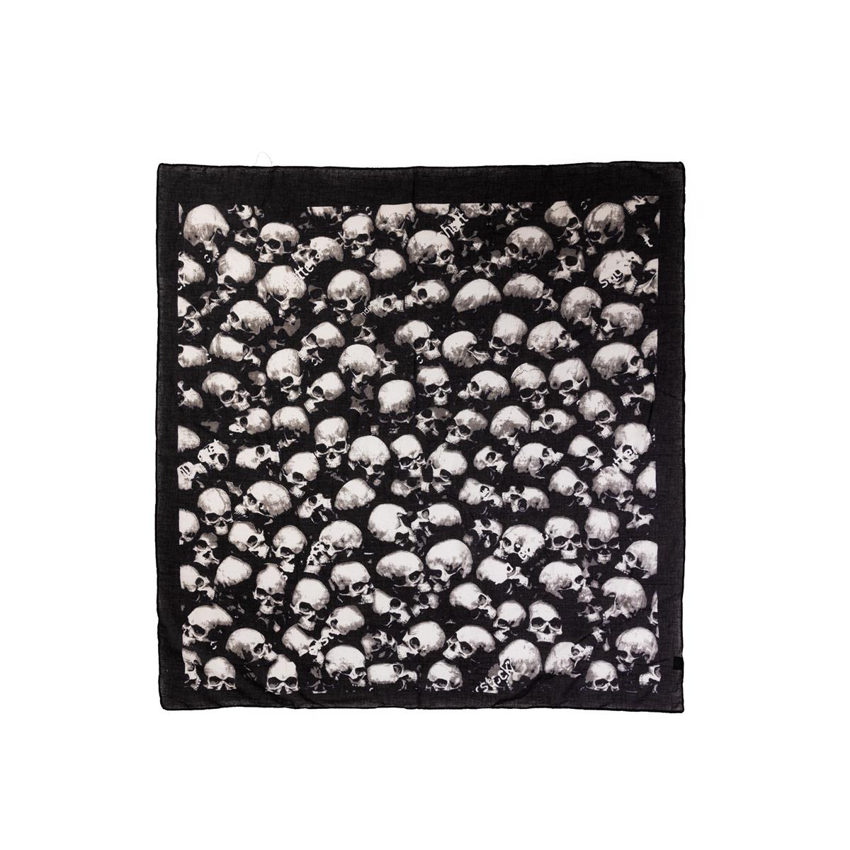 Baumwolltuch mit Occult Skull Muster in Schwarz Weiß