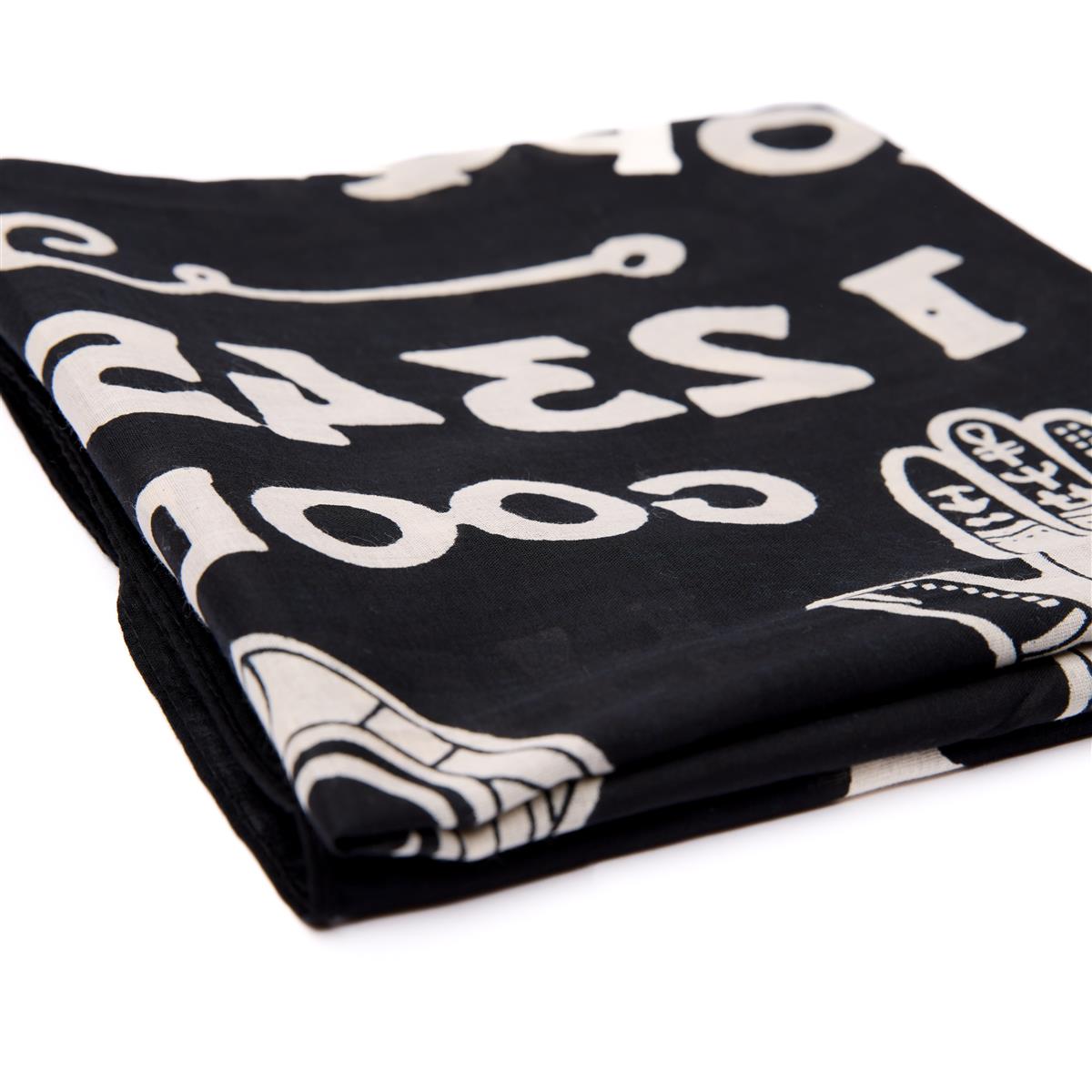 Baumwolltuch mit Ouija Ocult Muster in Schwarz Weiß