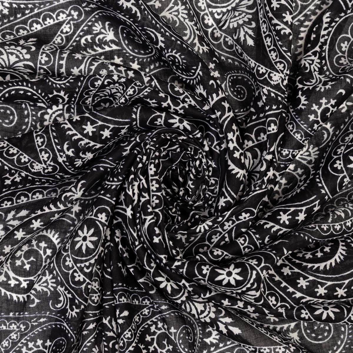 Baumwolltuch Premium Paisley in Schwarz Weiß