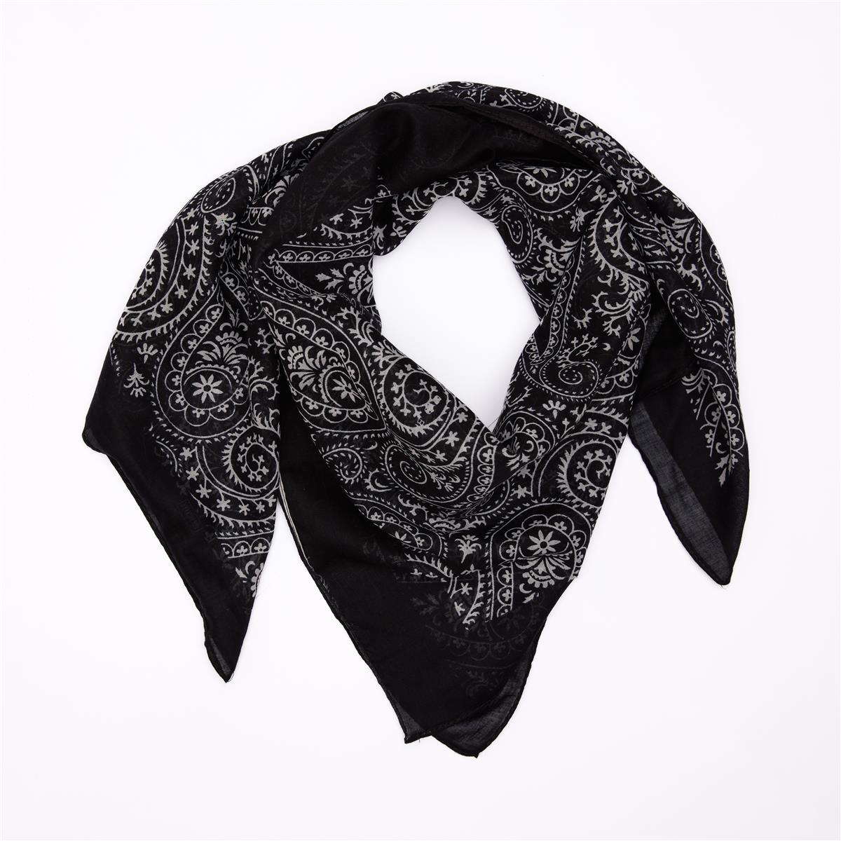 Baumwolltuch Premium Paisley in Schwarz Weiß