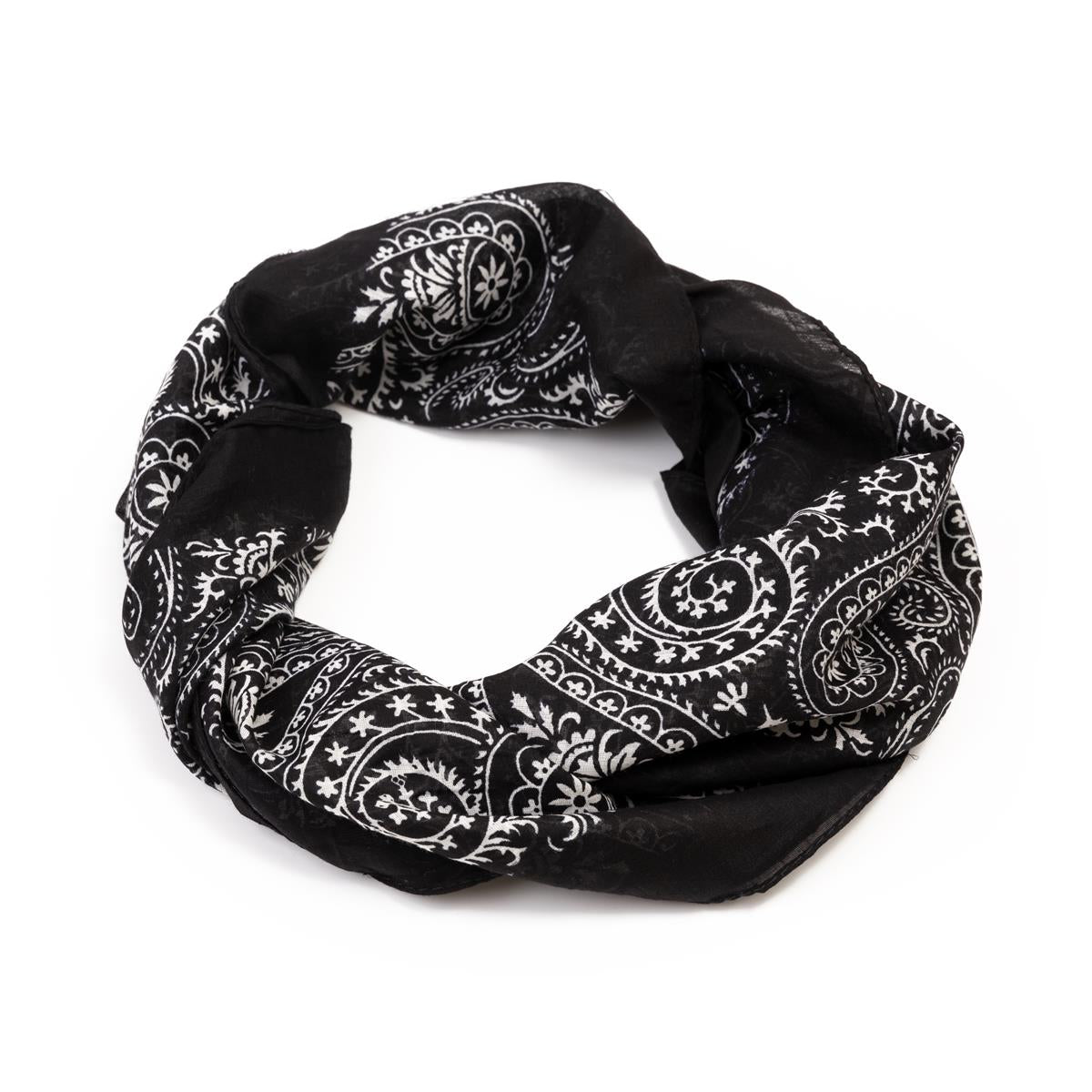 Baumwolltuch Premium Paisley in Schwarz Weiß