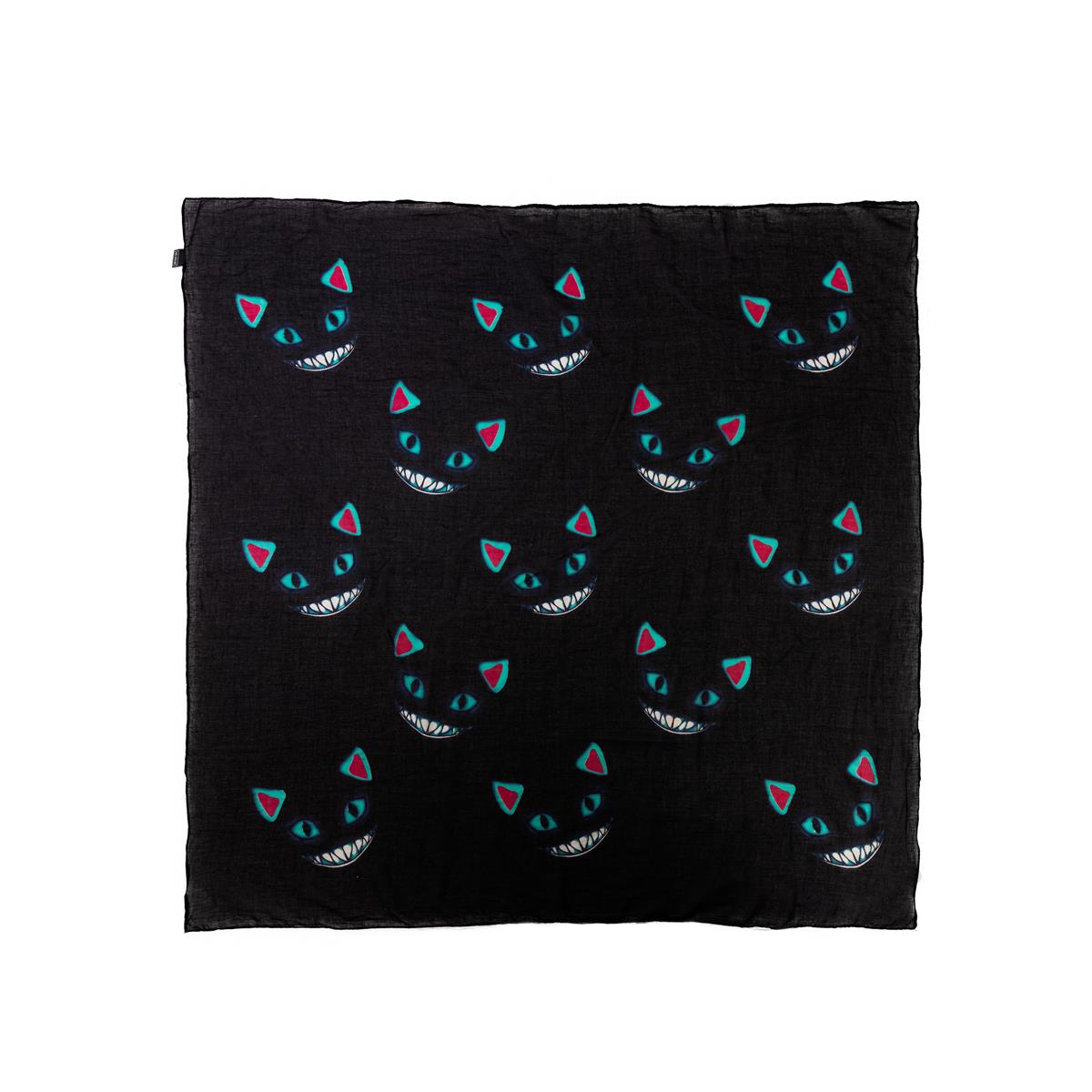 Baumwolltuch mit The Wonderland Cat Muster in Schwarz