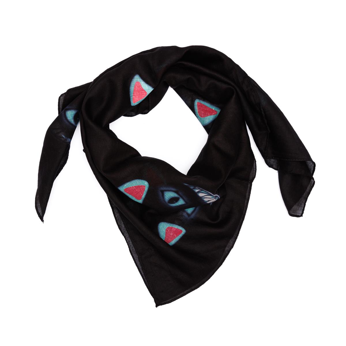 Baumwolltuch mit The Wonderland Cat Muster in Schwarz