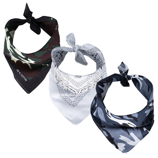 3er Bandana Set Grün Camo Weiß Blau Camo