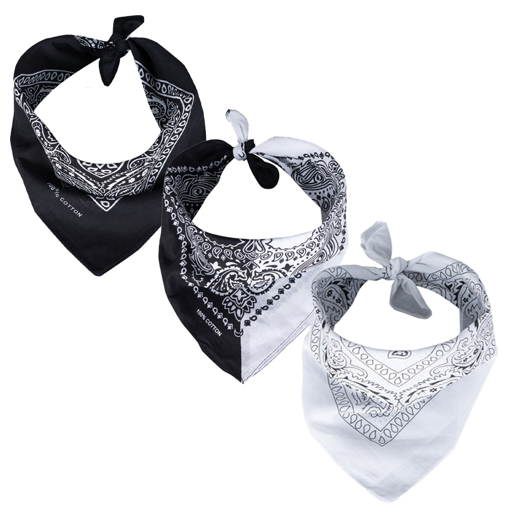 3er Paisley Bandana Set Schwarz Weiß