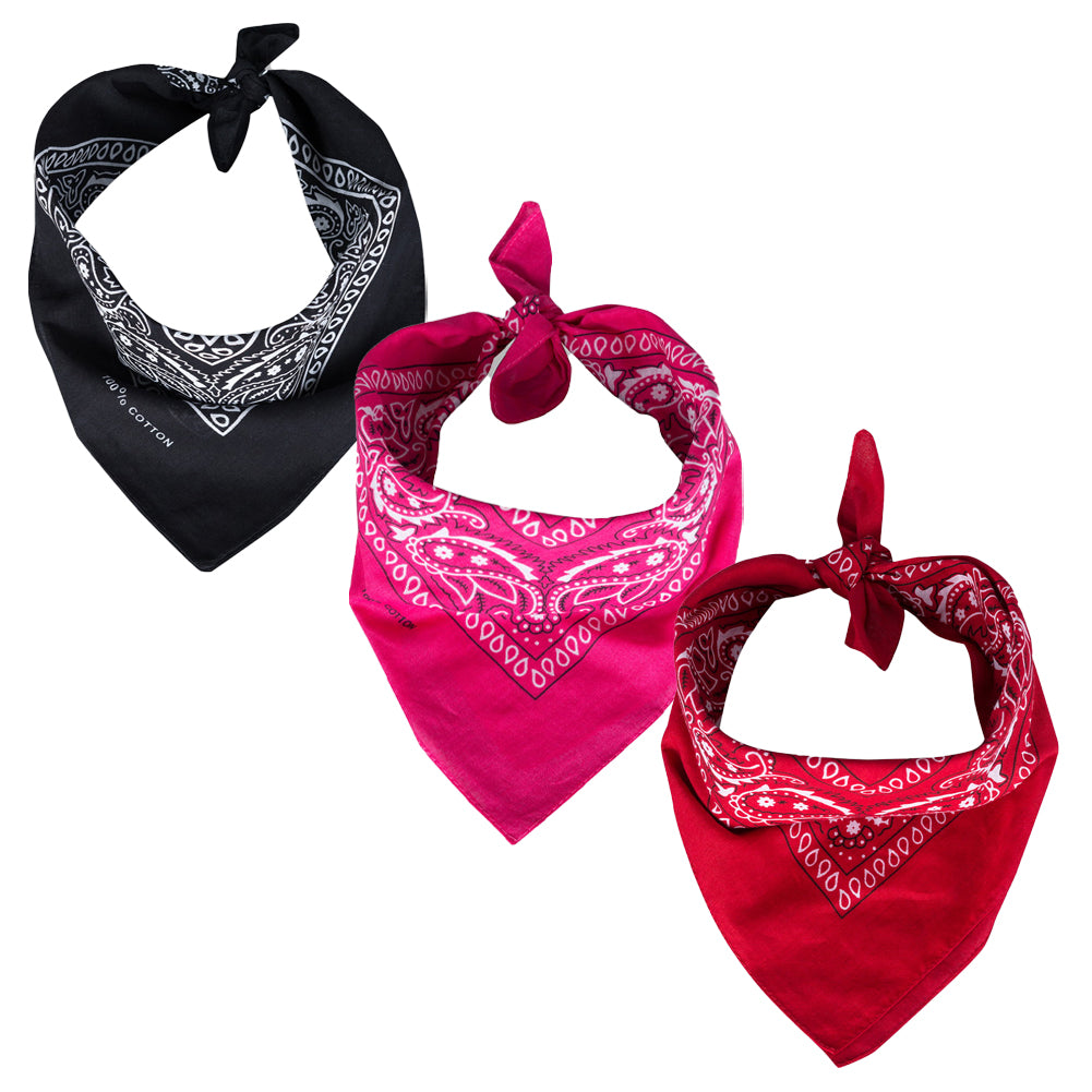3er Paisley Bandana Set Schwarz Pink Rot