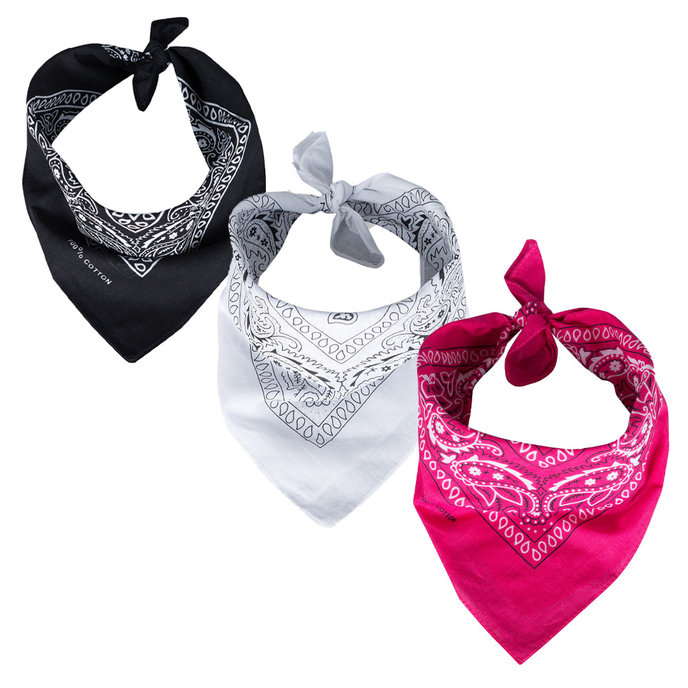 3er Paisley Bandana Set Schwarz Weiß Pink