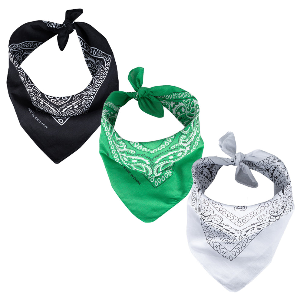 3er Paisley Bandana Set Schwarz Grün Weiß