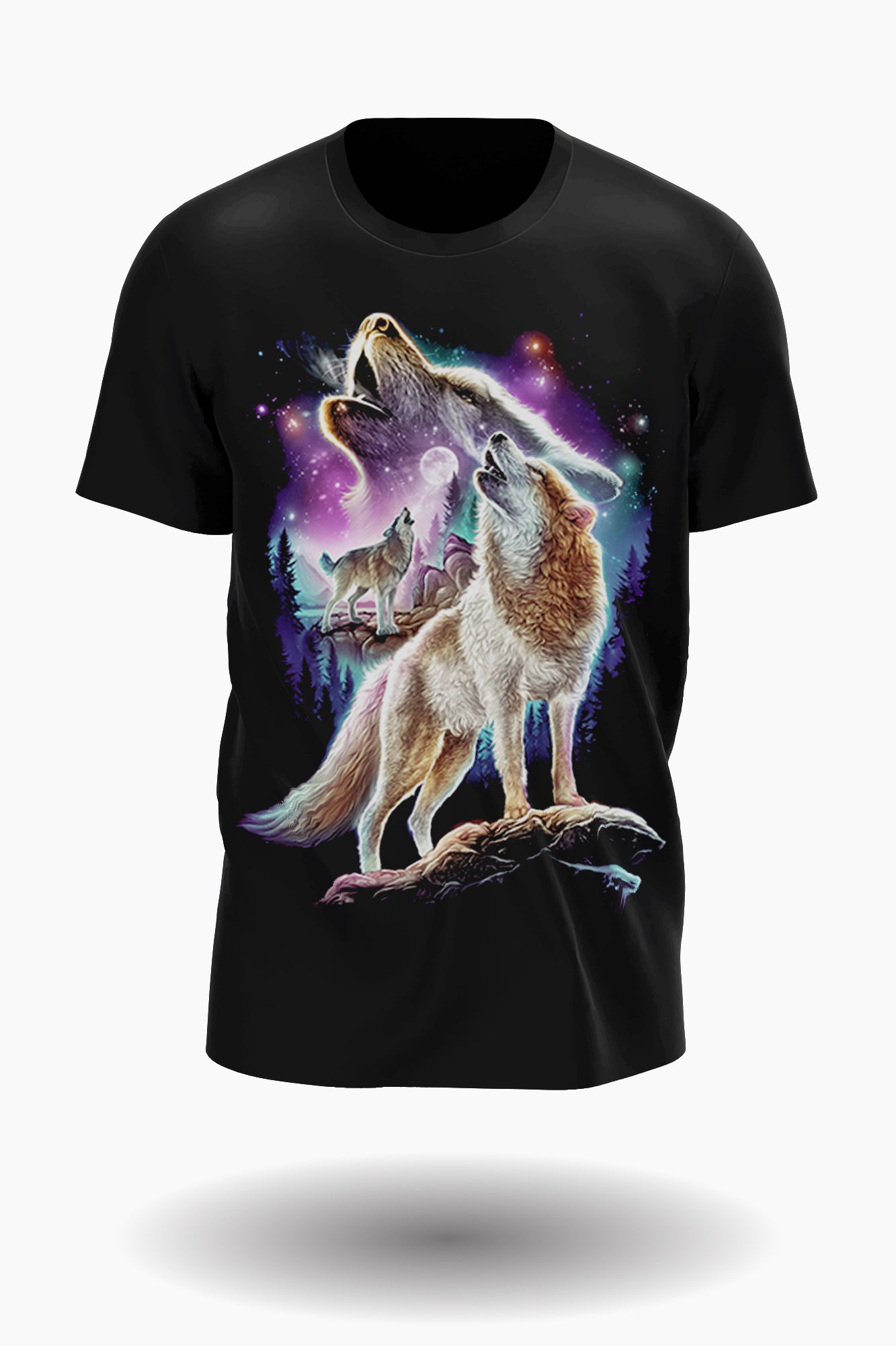 Wild Clothing Wolfsrudel in der Nacht mit Mond und Nordlichter T-Shirt