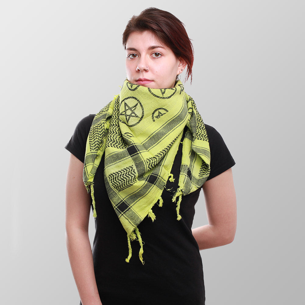 Palästinensertuch Shemagh Kufiya in Acid Grün Pentagramm