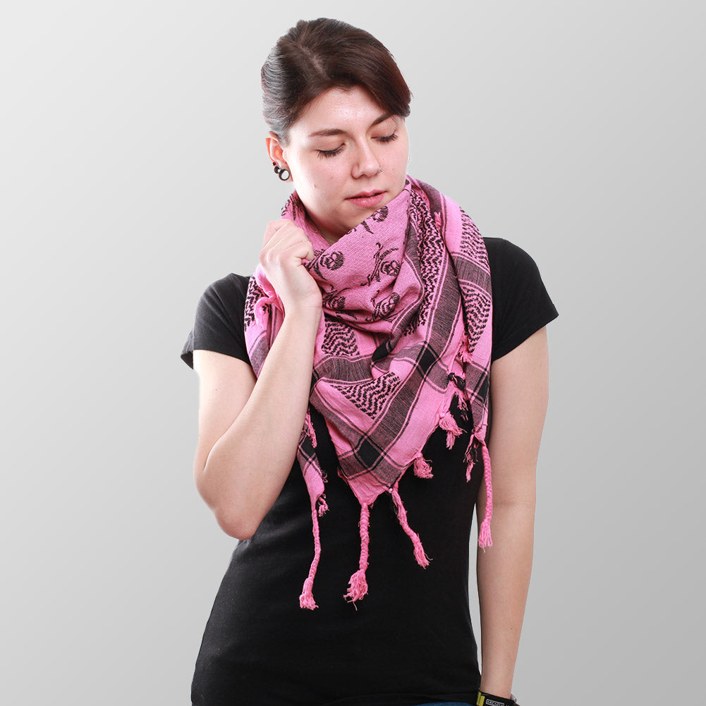Palästinensertuch Shemagh Kufiya in Pink Schwarz Piraten Muster