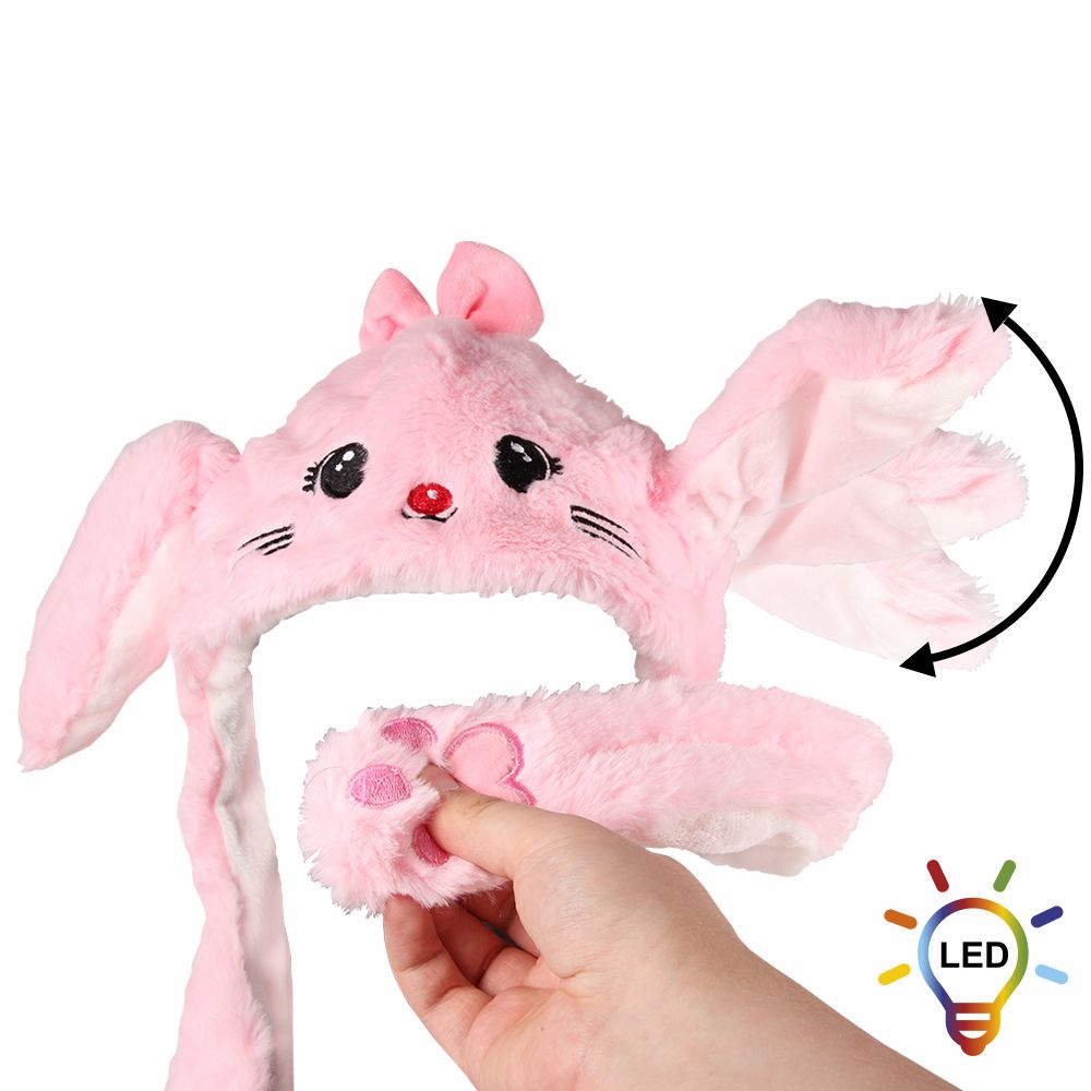 Rosa Katze Wackelohrmütze mit LED´s