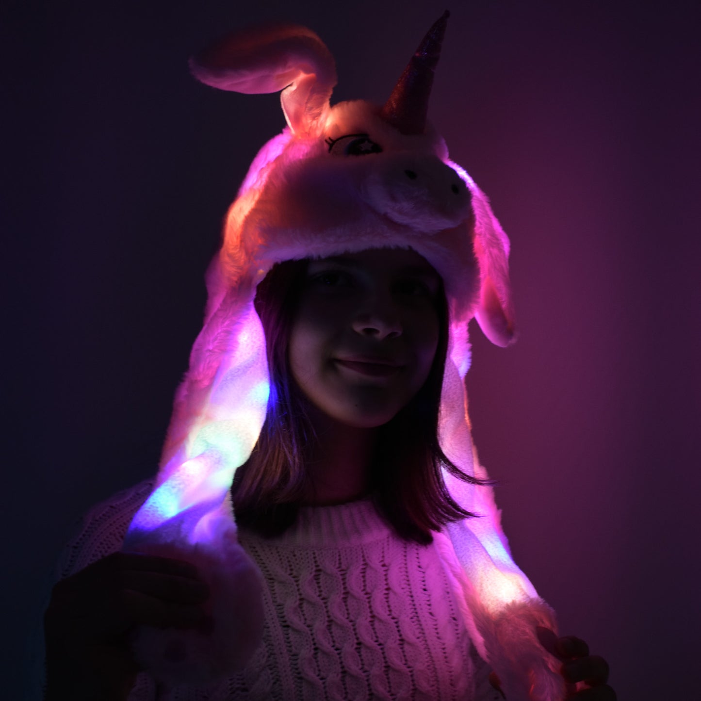 Rosa Einhorn Wackelohrmütze mit LED´s