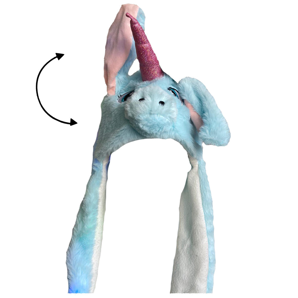 Blaues Einhorn Wackelohrmütze mit LED´s