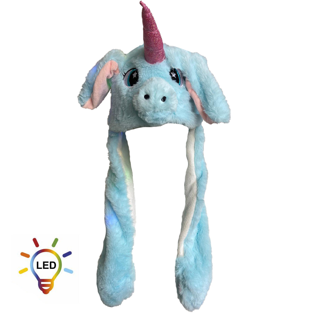 Blaues Einhorn Wackelohrmütze mit LED´s