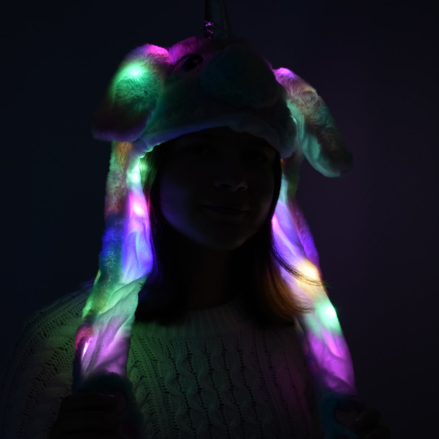 Pastellfarbenes Einhorn Wackelohrmütze mit LED´s